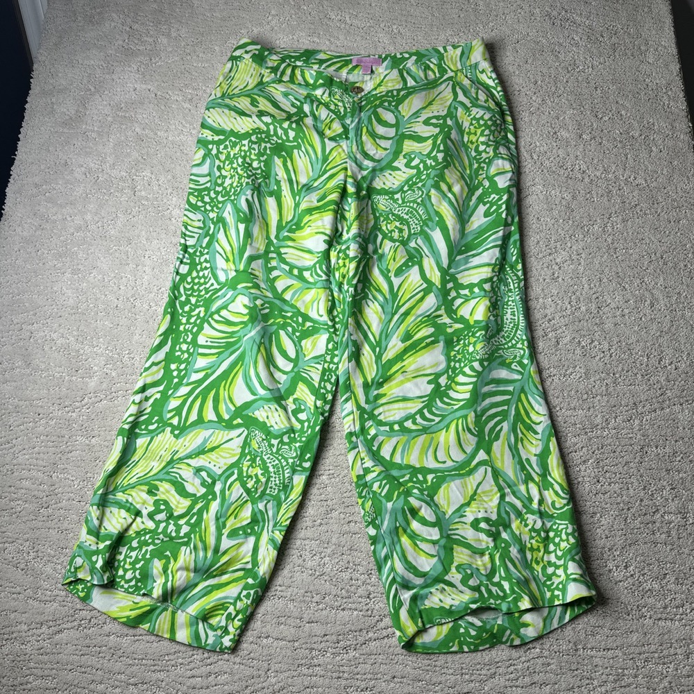 Women's Lilly Pulitzer Size 4 Lela Toucan Crop Wide Leg Tropical Green Pants